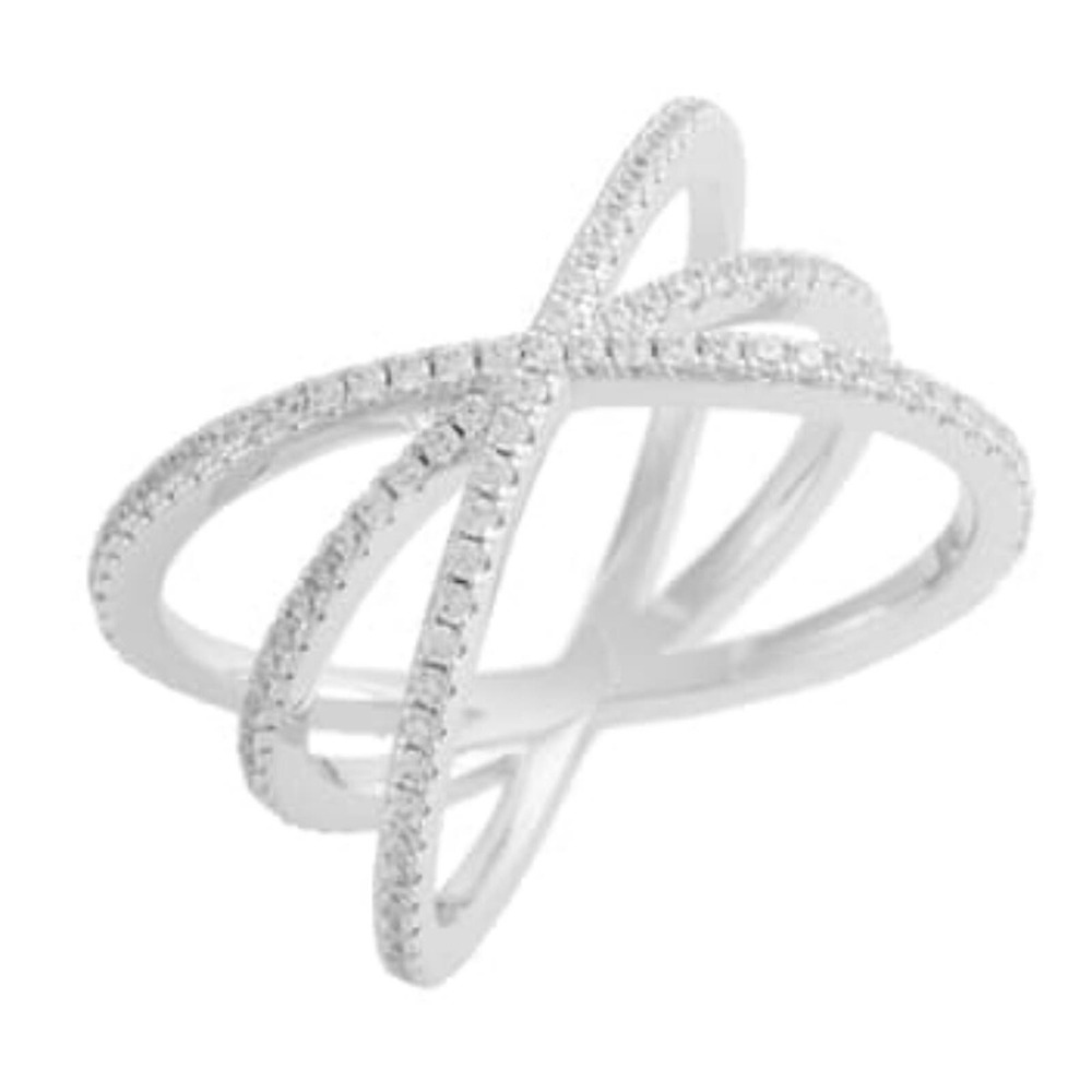 New Silver Cubic Zirconia Pavé Criss Cross Ring Sz 6